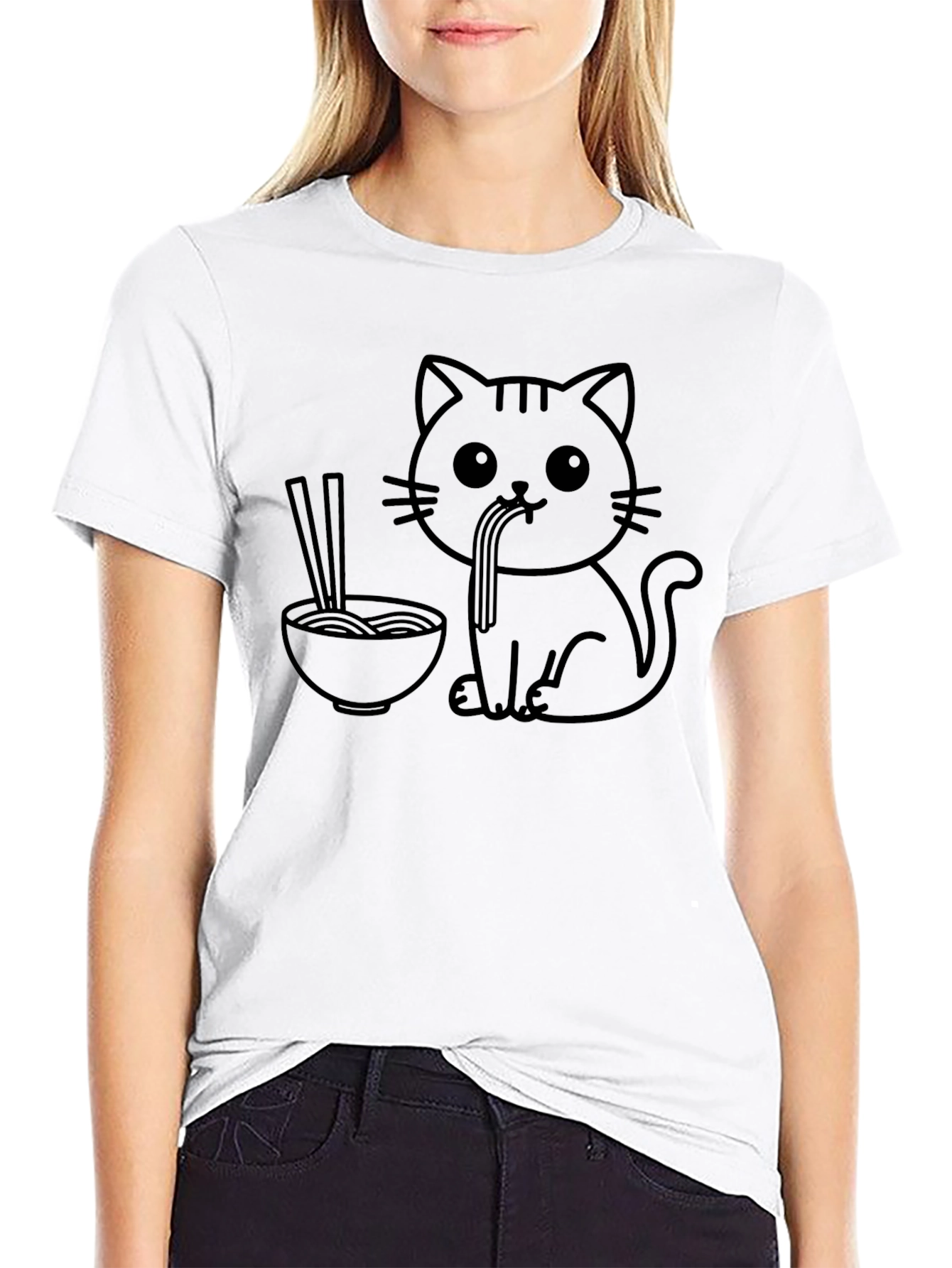 Cute Cat Ramen T-Shirt - Black