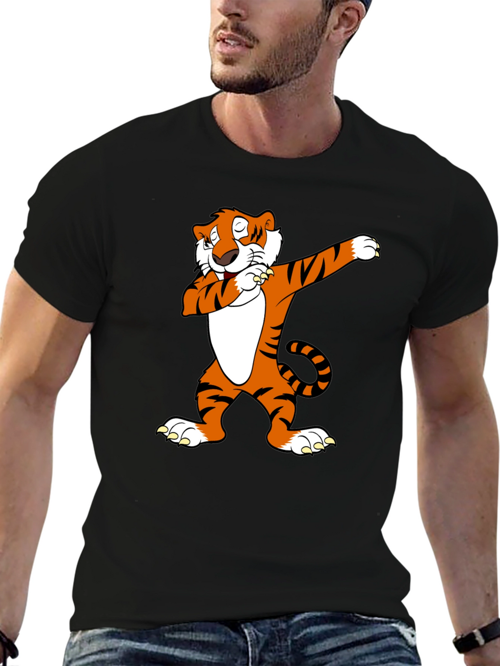 Dabbing Tiger Graphic Tee - Cool Black T-Shirt