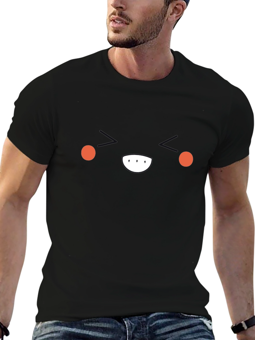 Minimalist Black T-Shirt with Smiling Face