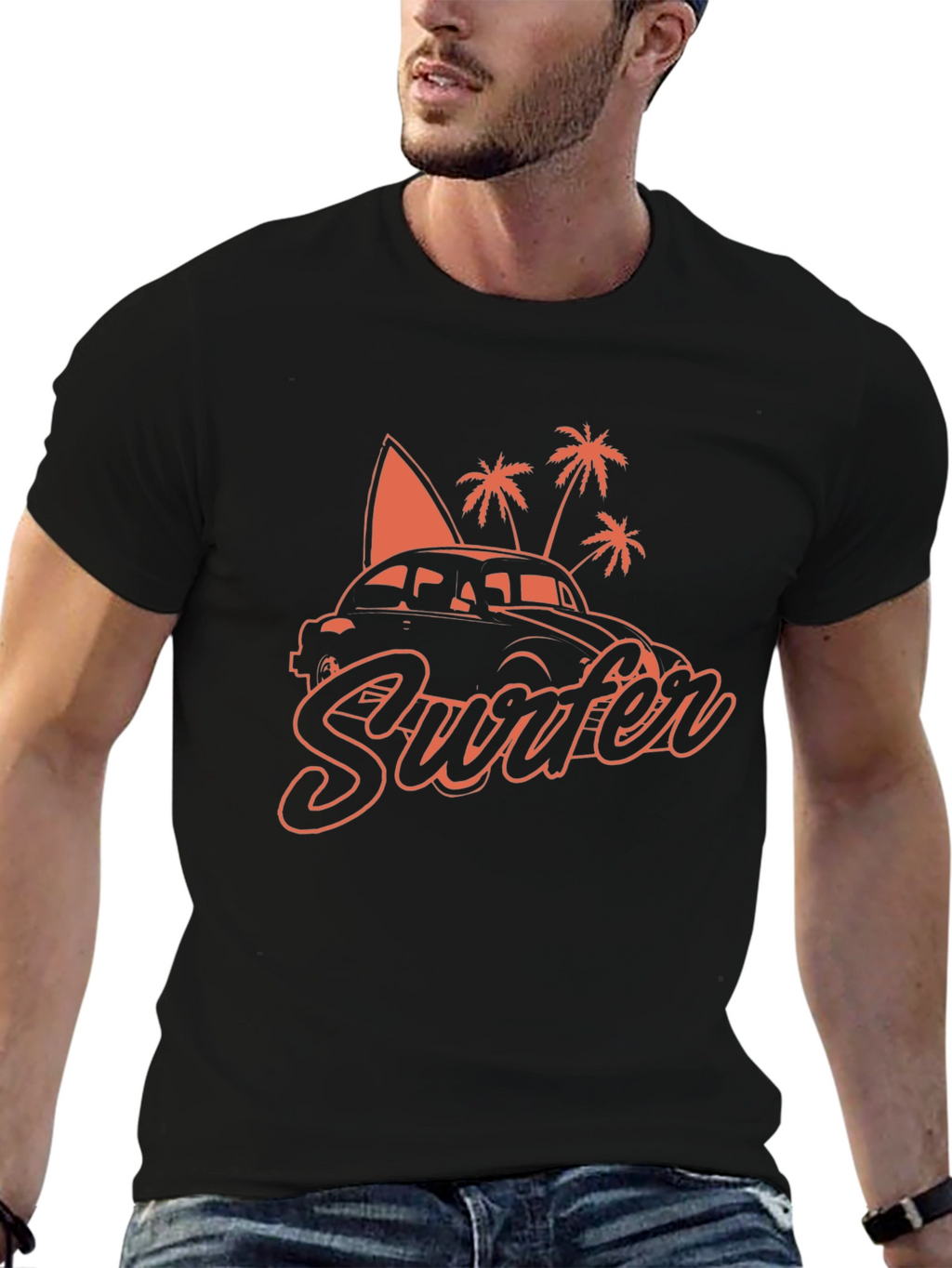 Retro Surfer Car T-Shirt - Black
