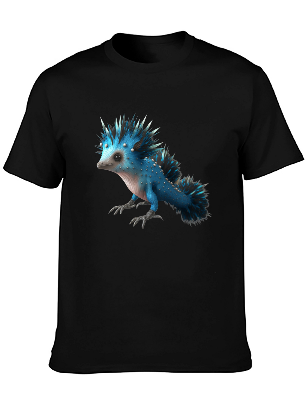 Mens Black T-Shirt with Blue Creature Graphic