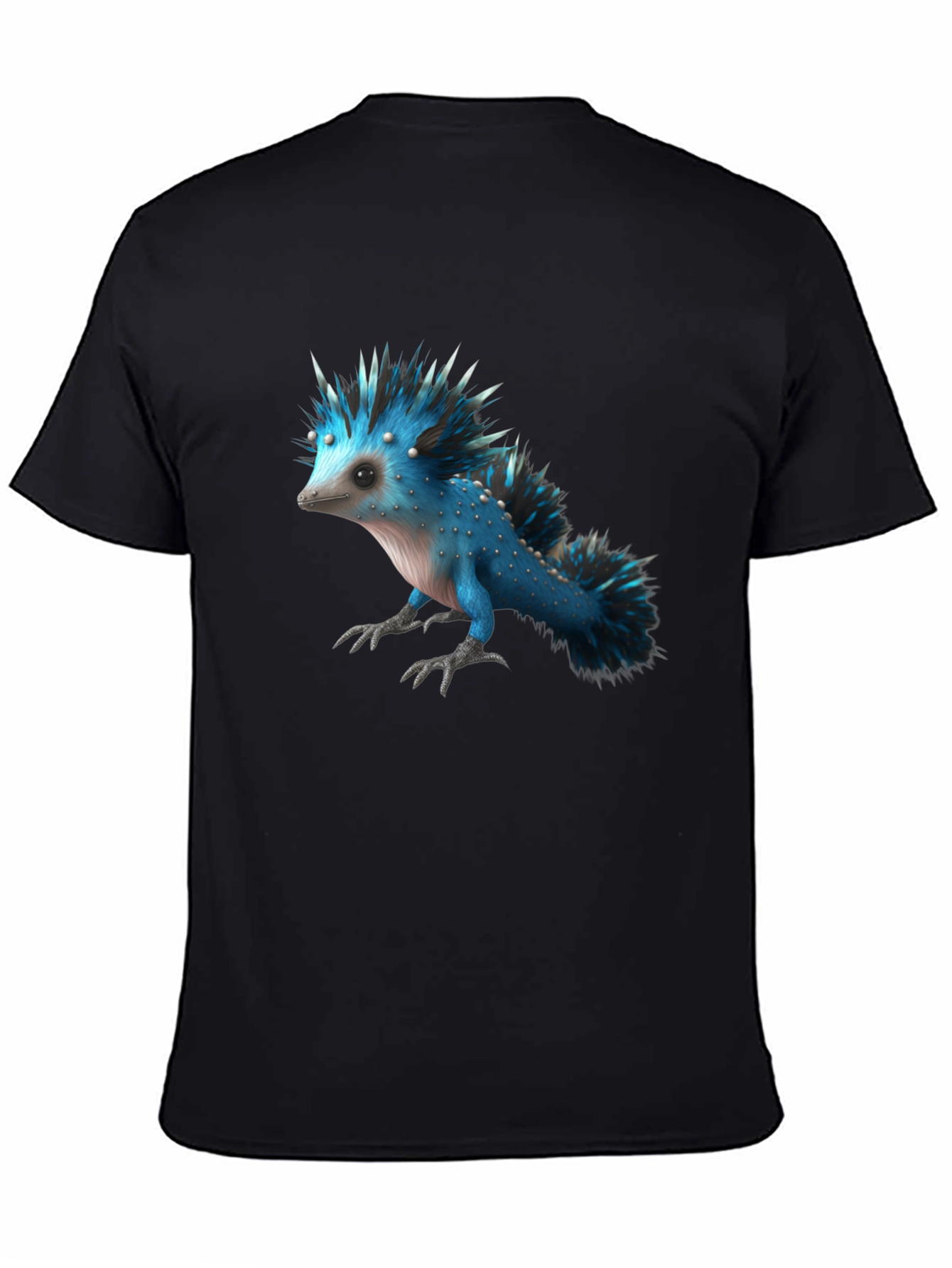 Mens Black T-Shirt with Blue Creature Graphic