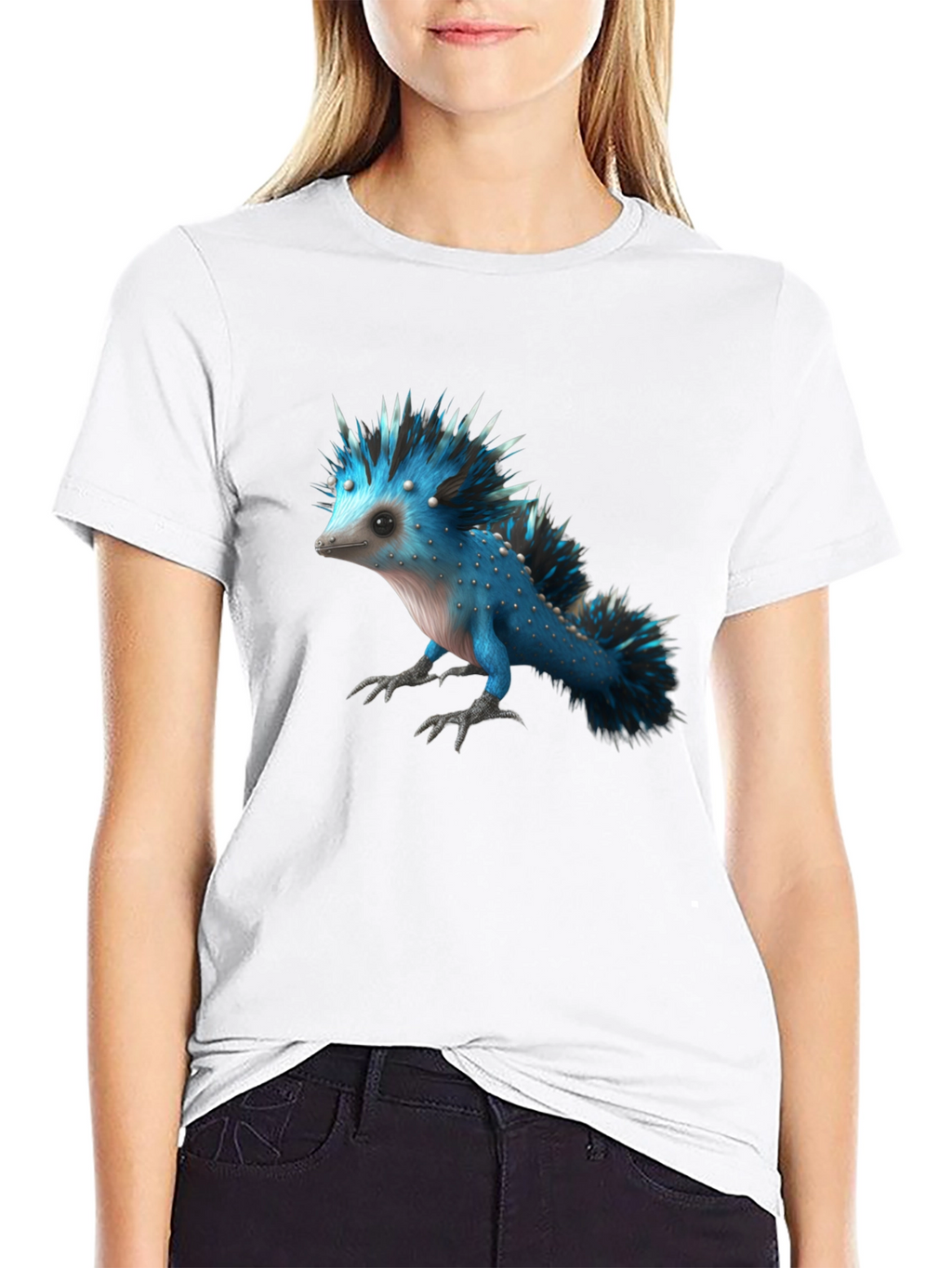 Mens Black T-Shirt with Blue Creature Graphic