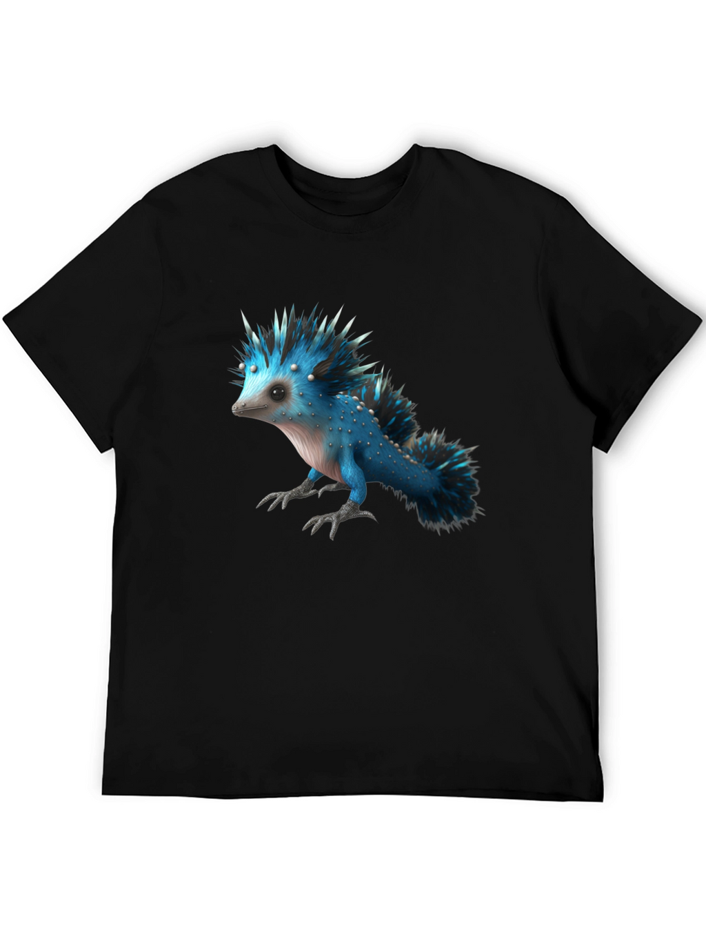 Mens Black T-Shirt with Blue Creature Graphic