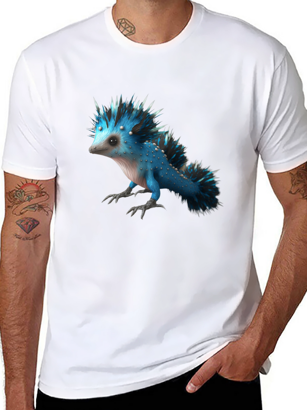 Mens Black T-Shirt with Blue Creature Graphic