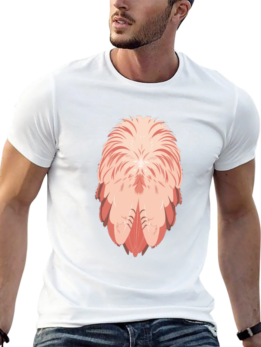 Flamingo Feather Design Black T-Shirt