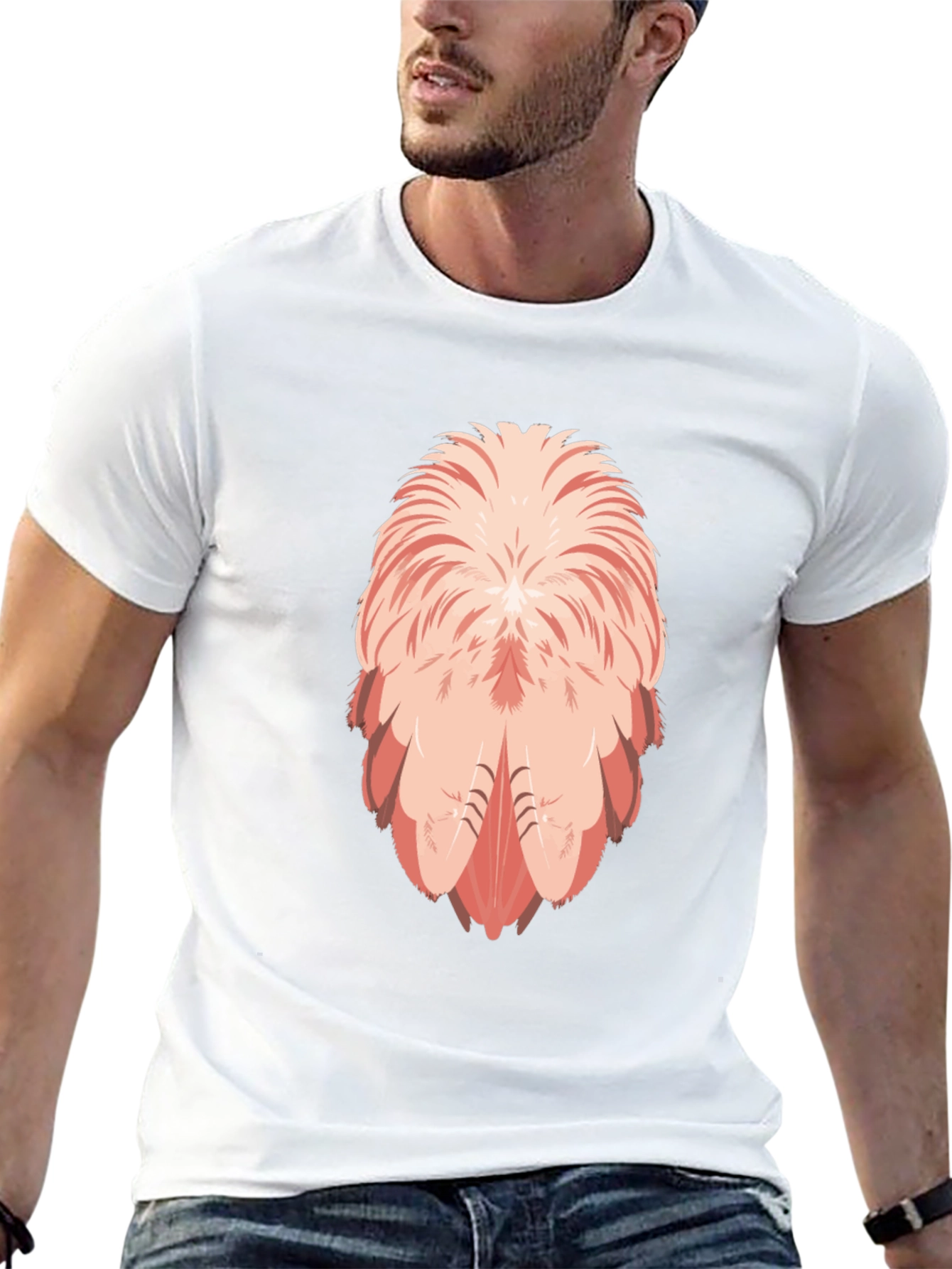 Flamingo Feather Design Black T-Shirt