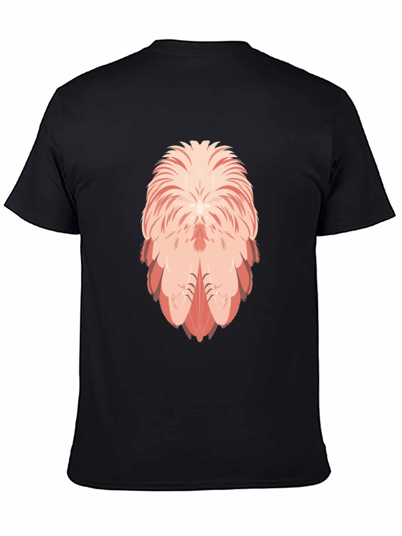 Flamingo Feather Design Black T-Shirt