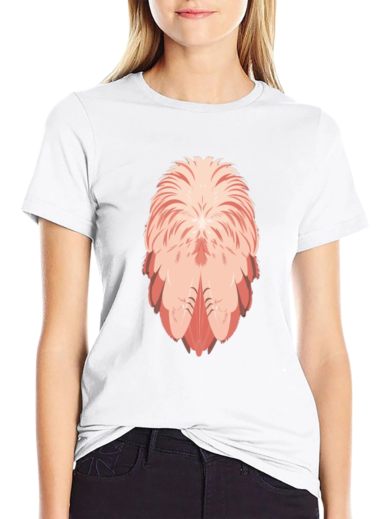 Flamingo Feather Design Black T-Shirt