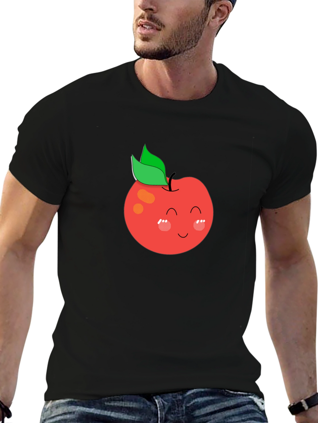 Cute Apple Graphic Black T-Shirt