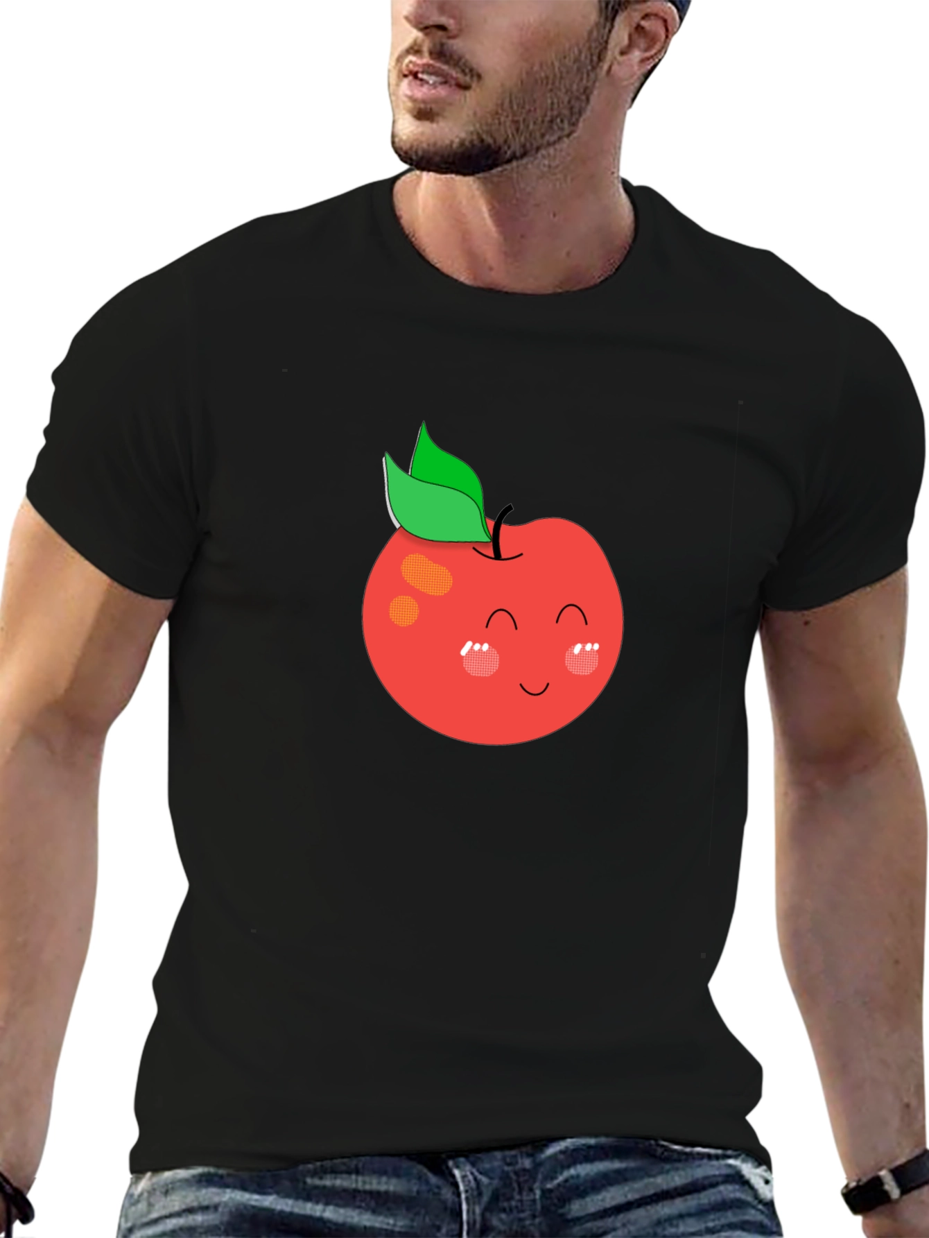 Cute Apple Graphic Black T-Shirt
