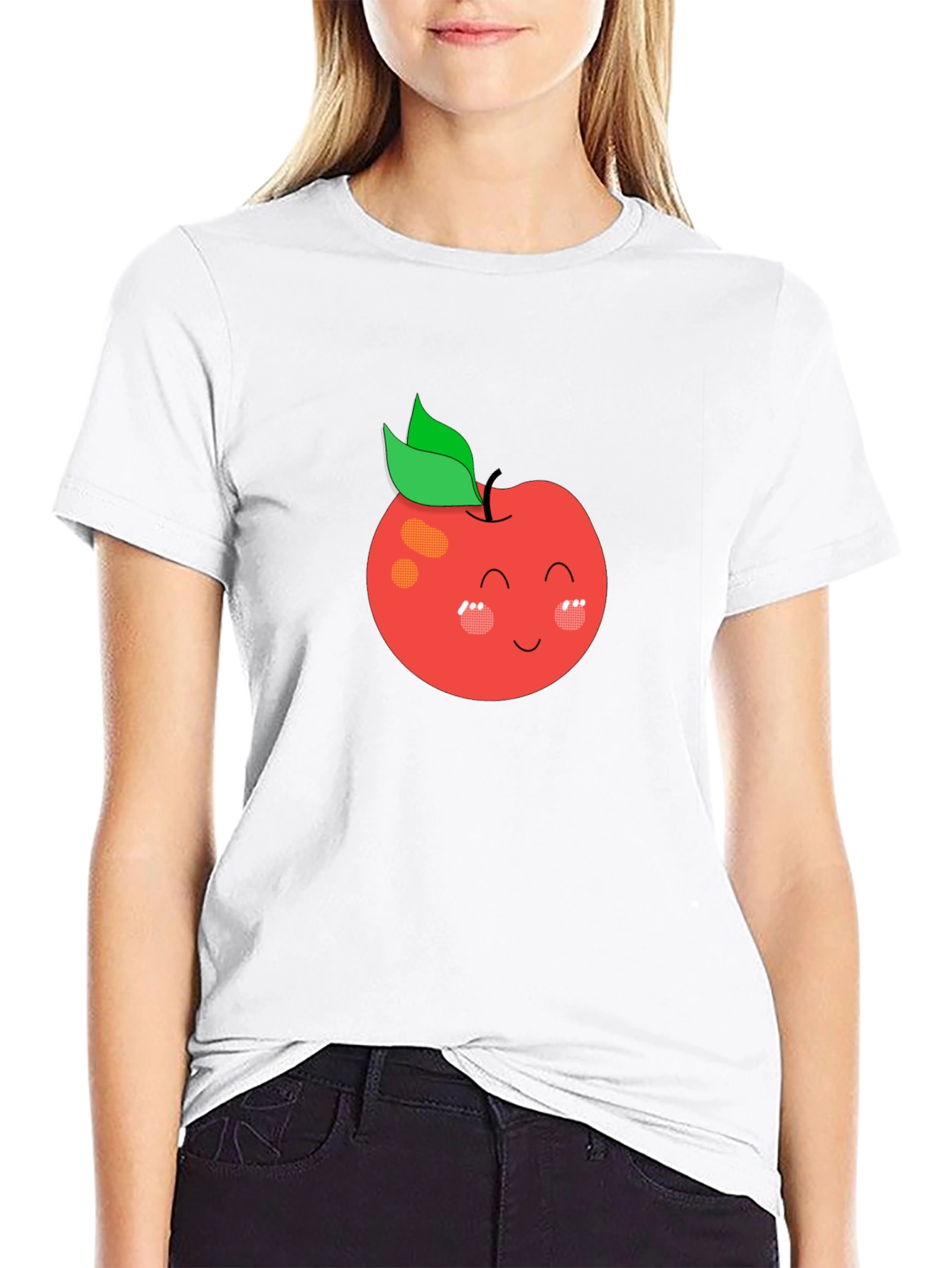Cute Apple Graphic Black T-Shirt