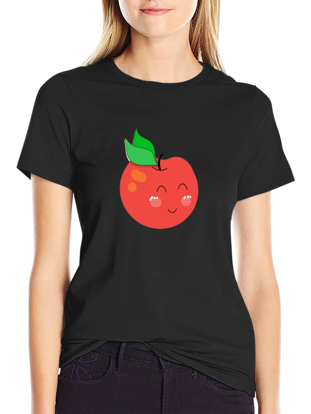 Cute Apple Graphic Black T-Shirt