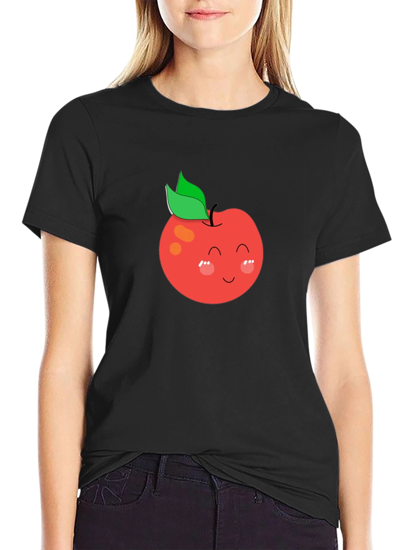 Cute Apple Graphic Black T-Shirt