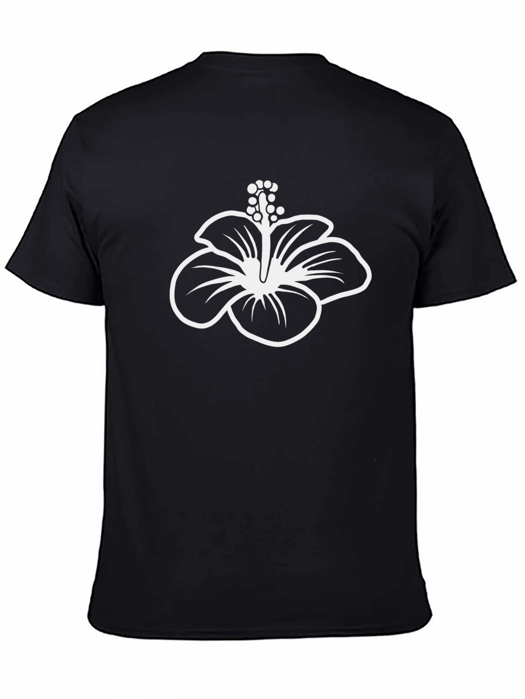 Black T-Shirt with Hibiscus Flower Graphic