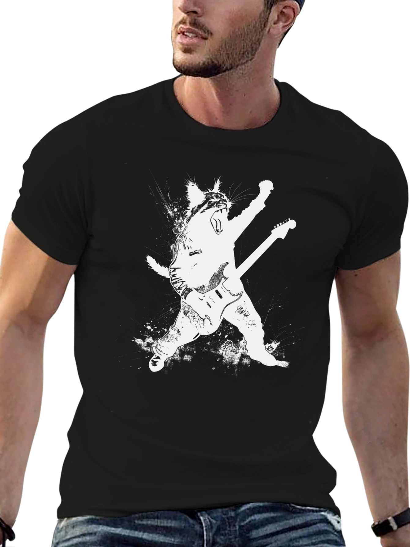Rock Cat Graphic Tee - Black Unisex Shirt