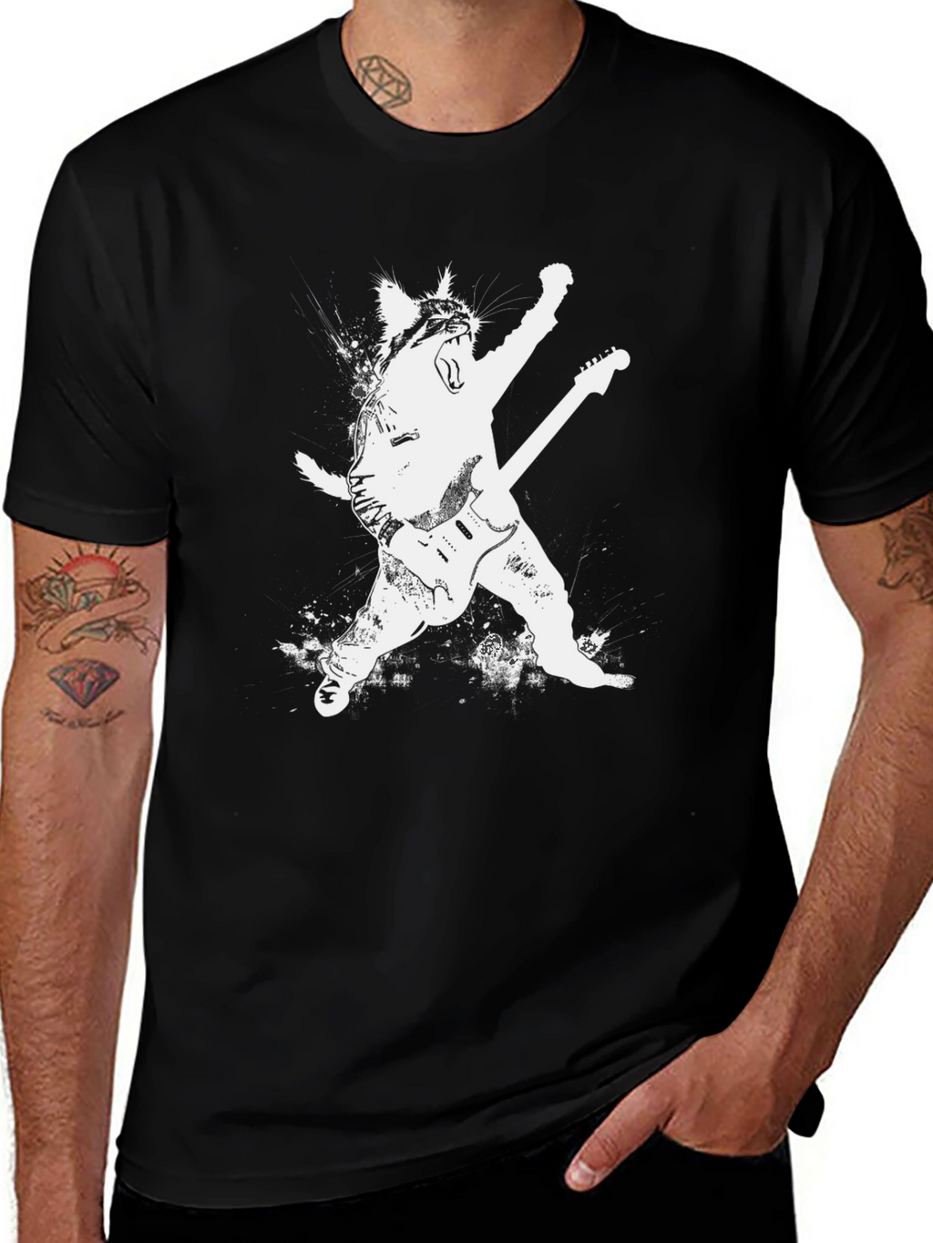Rock Cat Graphic Tee - Black Unisex Shirt
