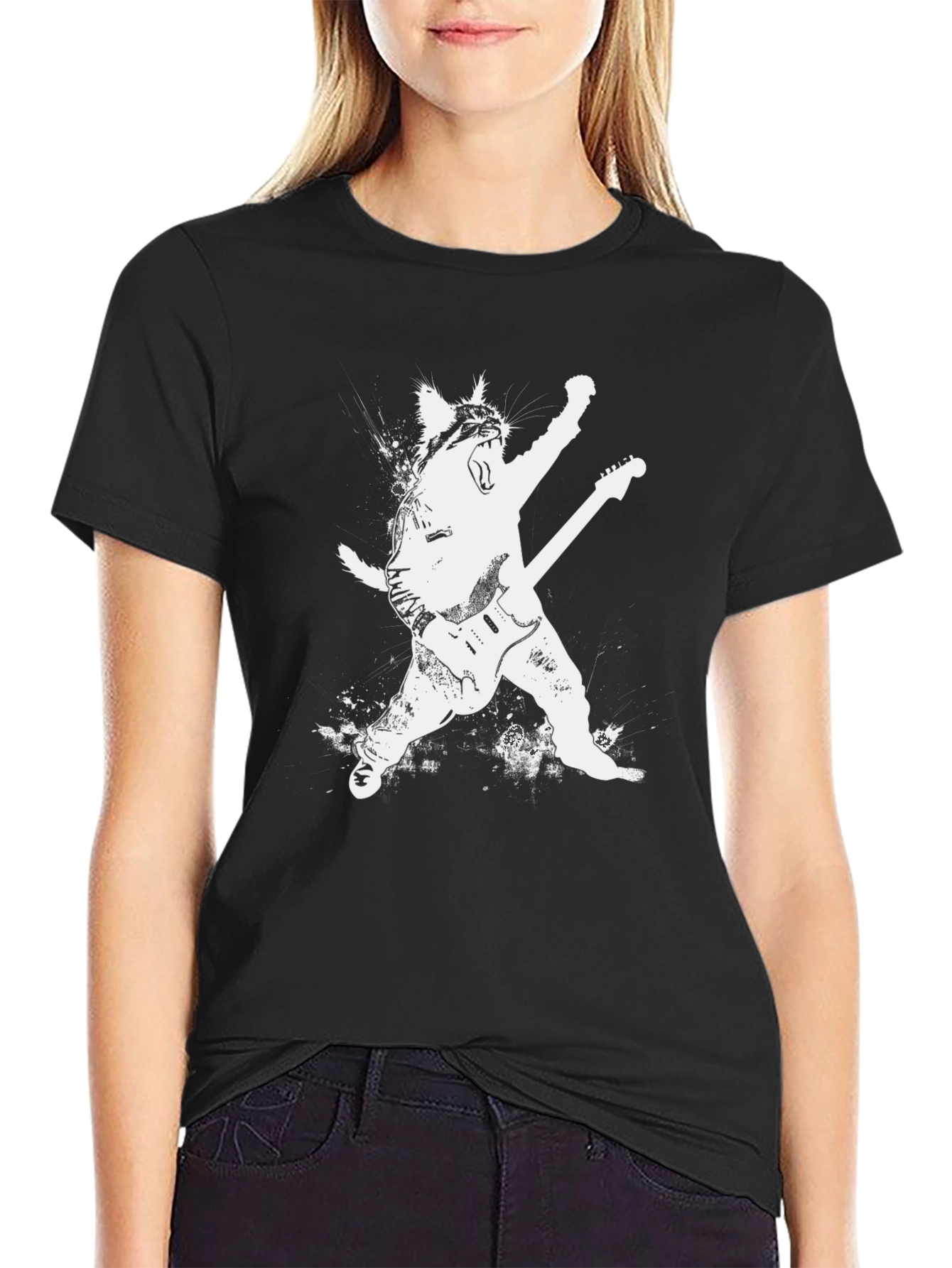 Rock Cat Graphic Tee - Black Unisex Shirt