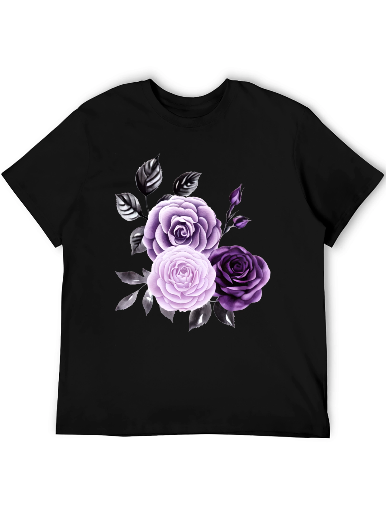 Floral Rose Graphic Tee - Stylish Mens Black T-Shirt