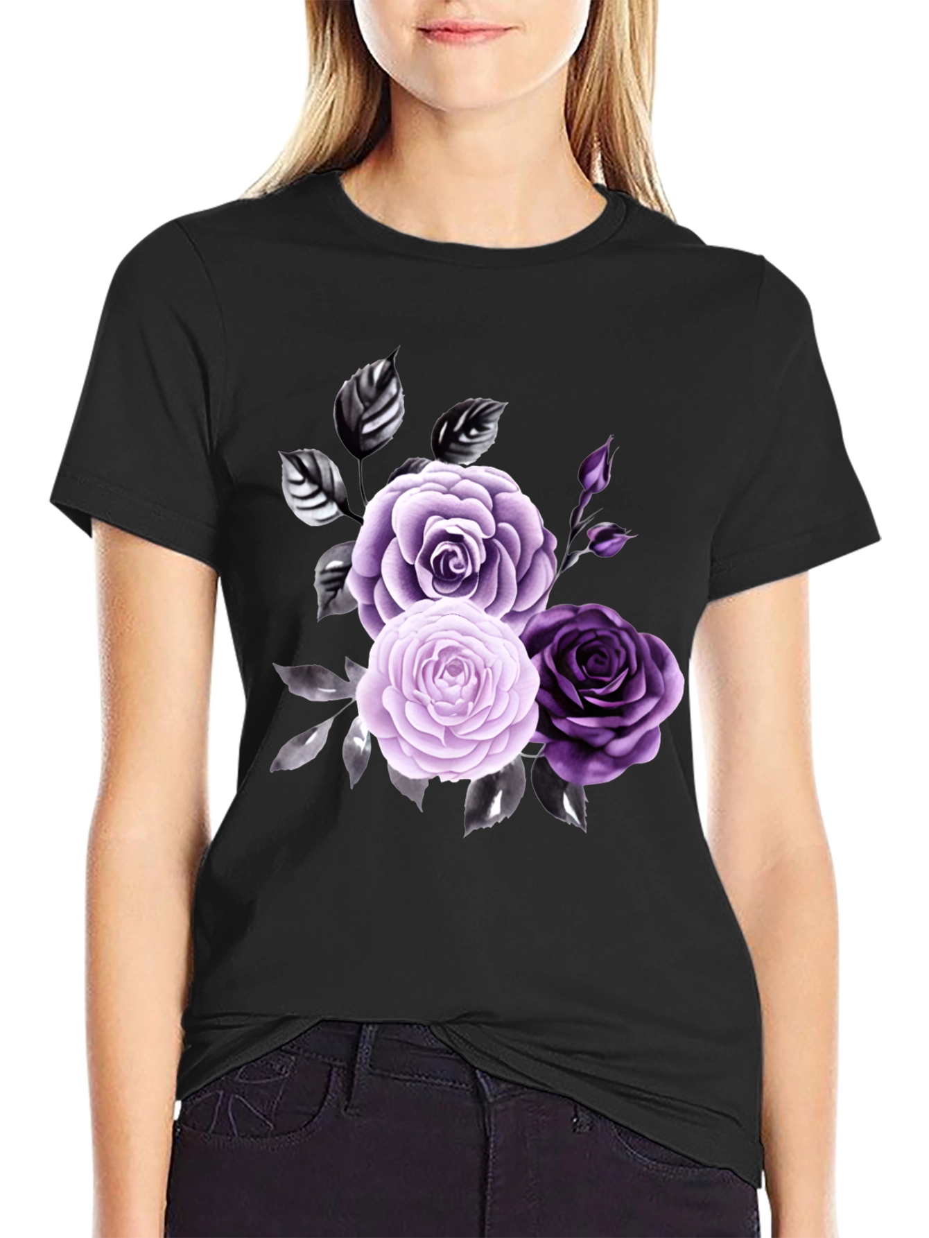 Floral Rose Graphic Tee - Stylish Mens Black T-Shirt