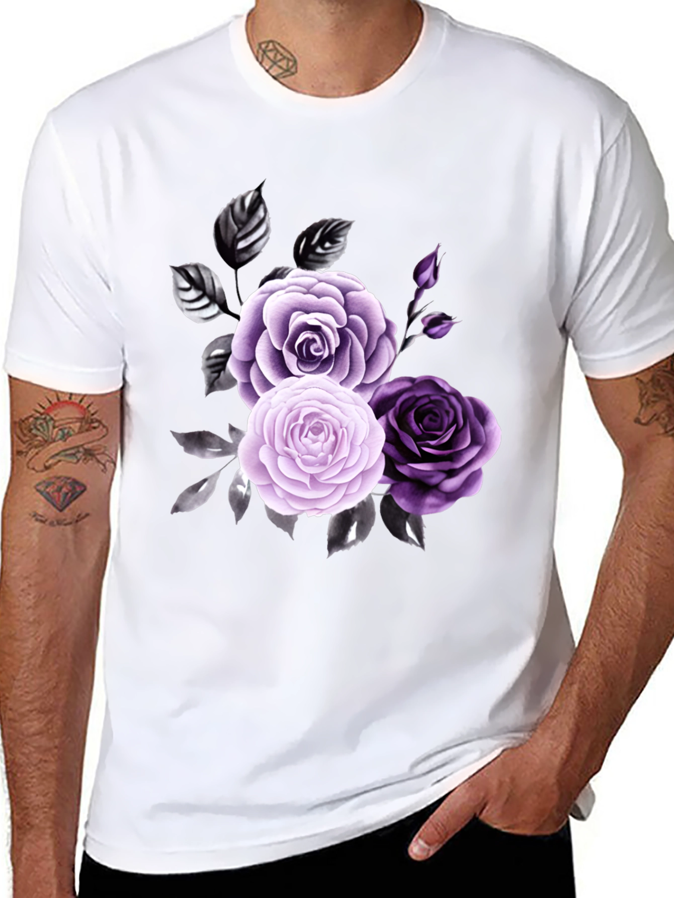 Floral Rose Graphic Tee - Stylish Mens Black T-Shirt