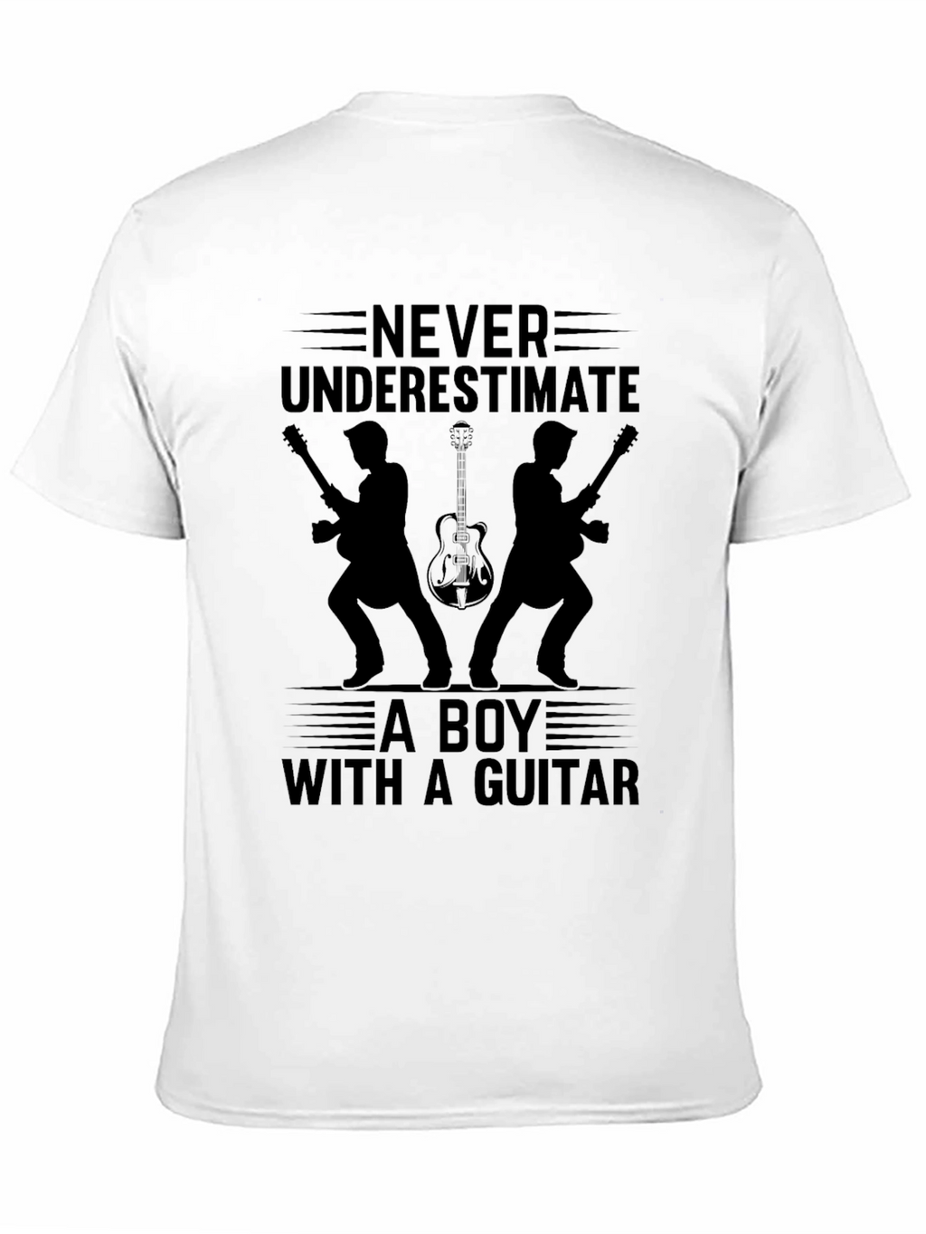 Never Underestimate Boy With Guitar Black T-Shirt