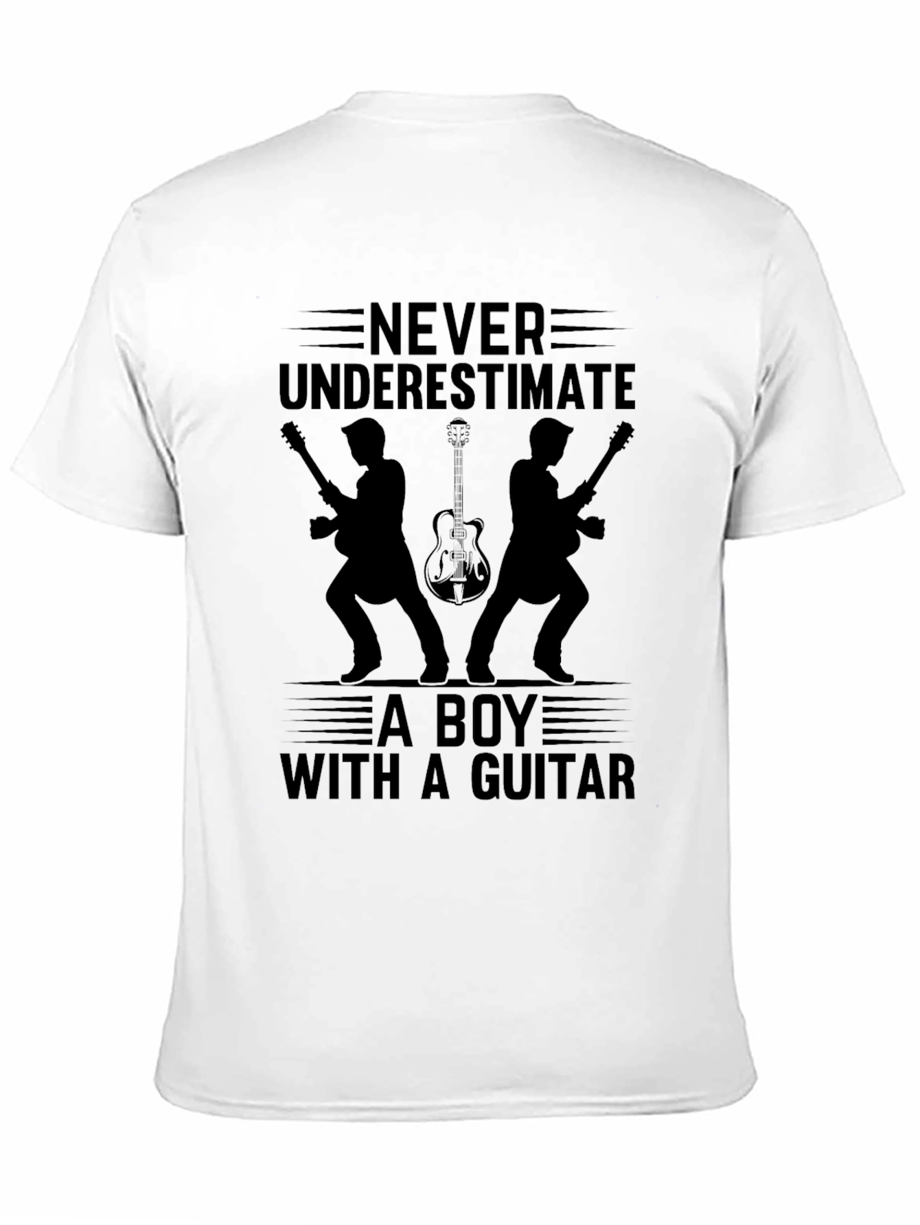 Never Underestimate Boy With Guitar Black T-Shirt