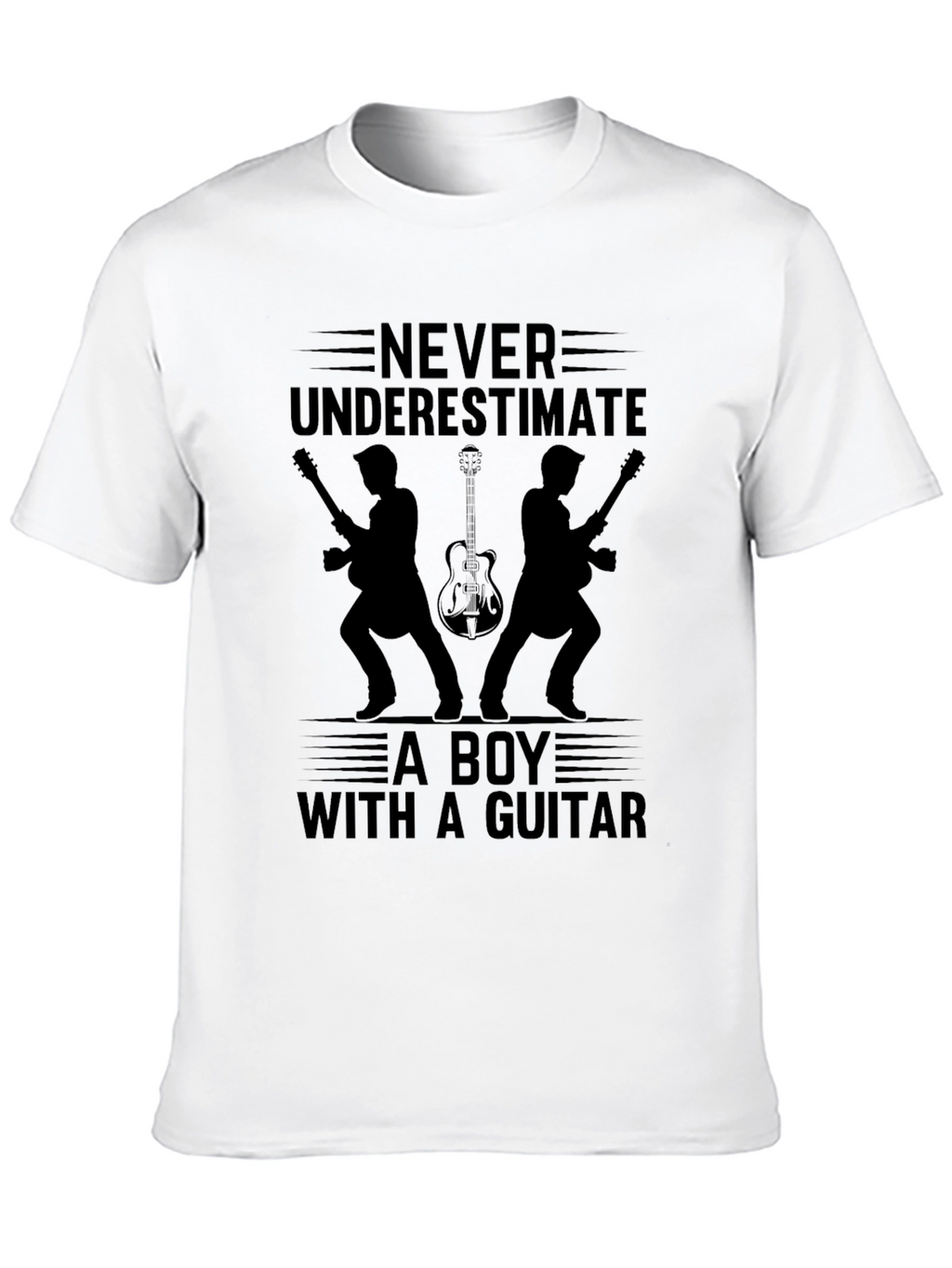 Never Underestimate Boy With Guitar Black T-Shirt