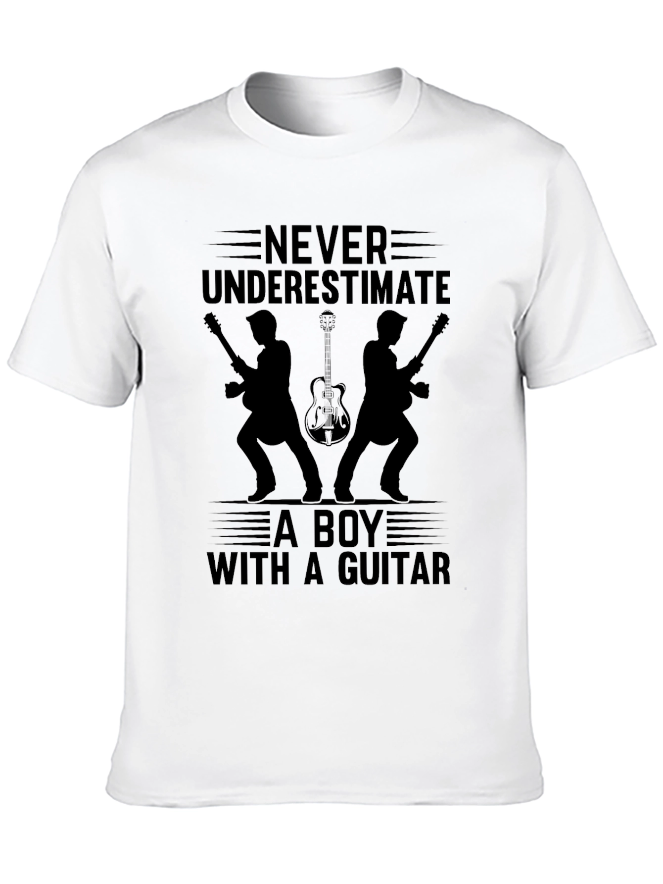 Never Underestimate Boy With Guitar Black T-Shirt