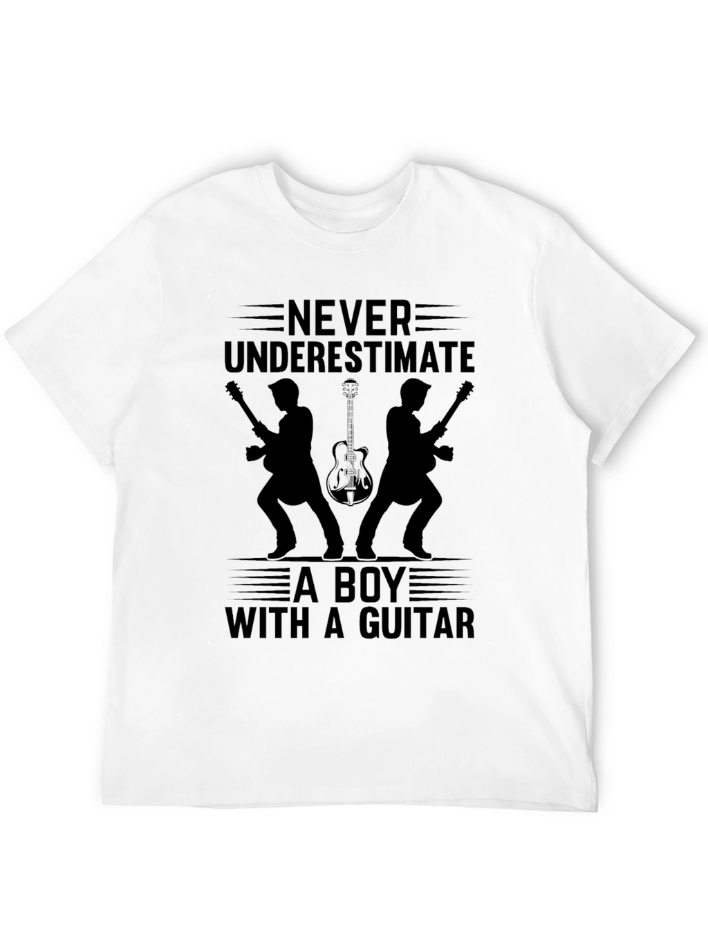 Never Underestimate Boy With Guitar Black T-Shirt