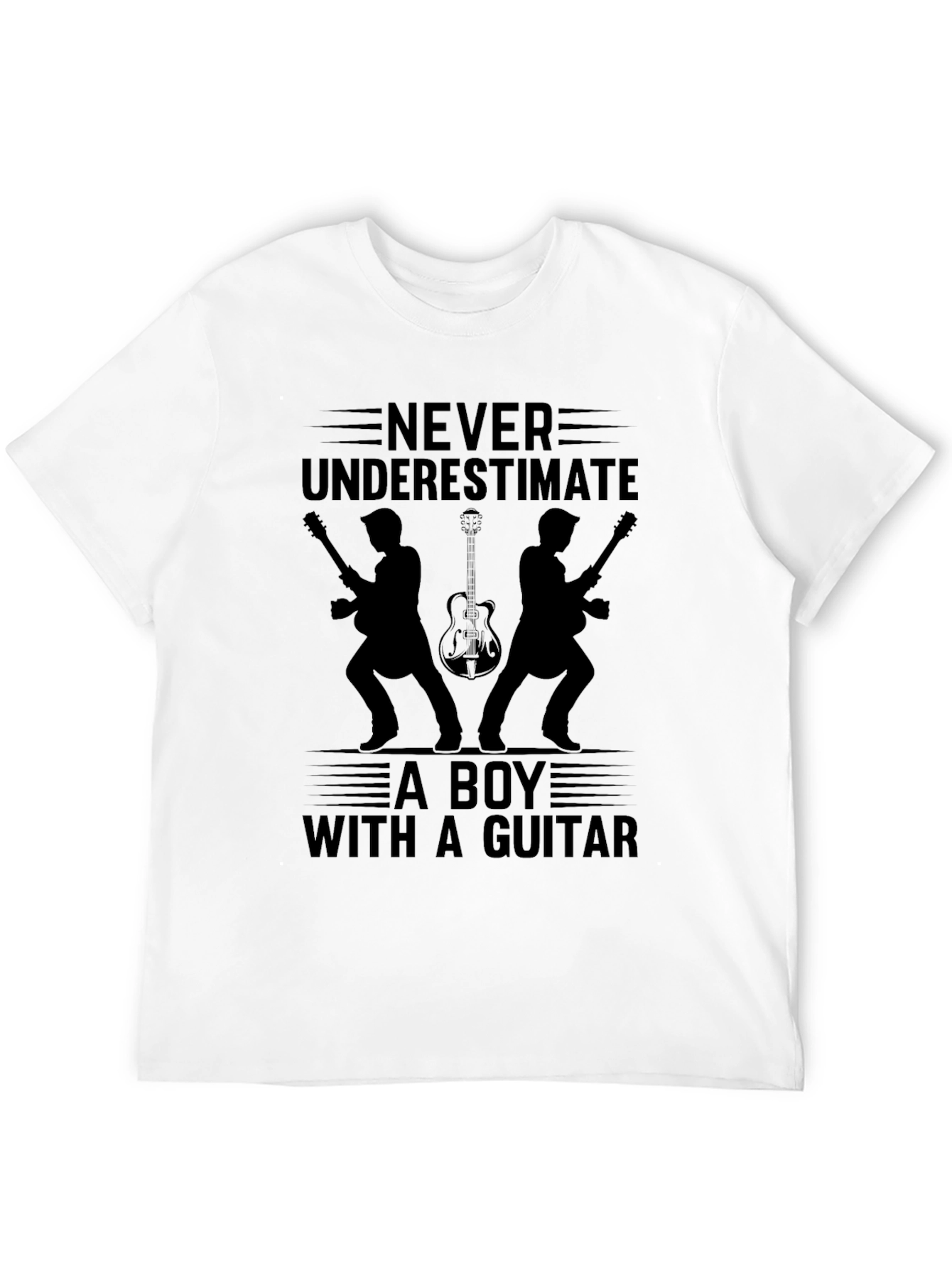 Never Underestimate Boy With Guitar Black T-Shirt