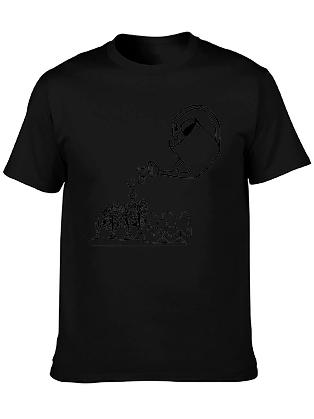 Gardening Tee: Watering Can Graphic Black T-Shirt