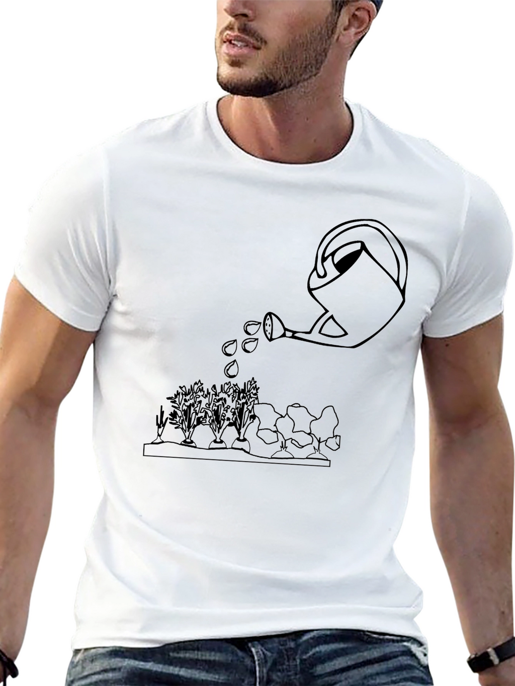 Gardening Tee: Watering Can Graphic Black T-Shirt