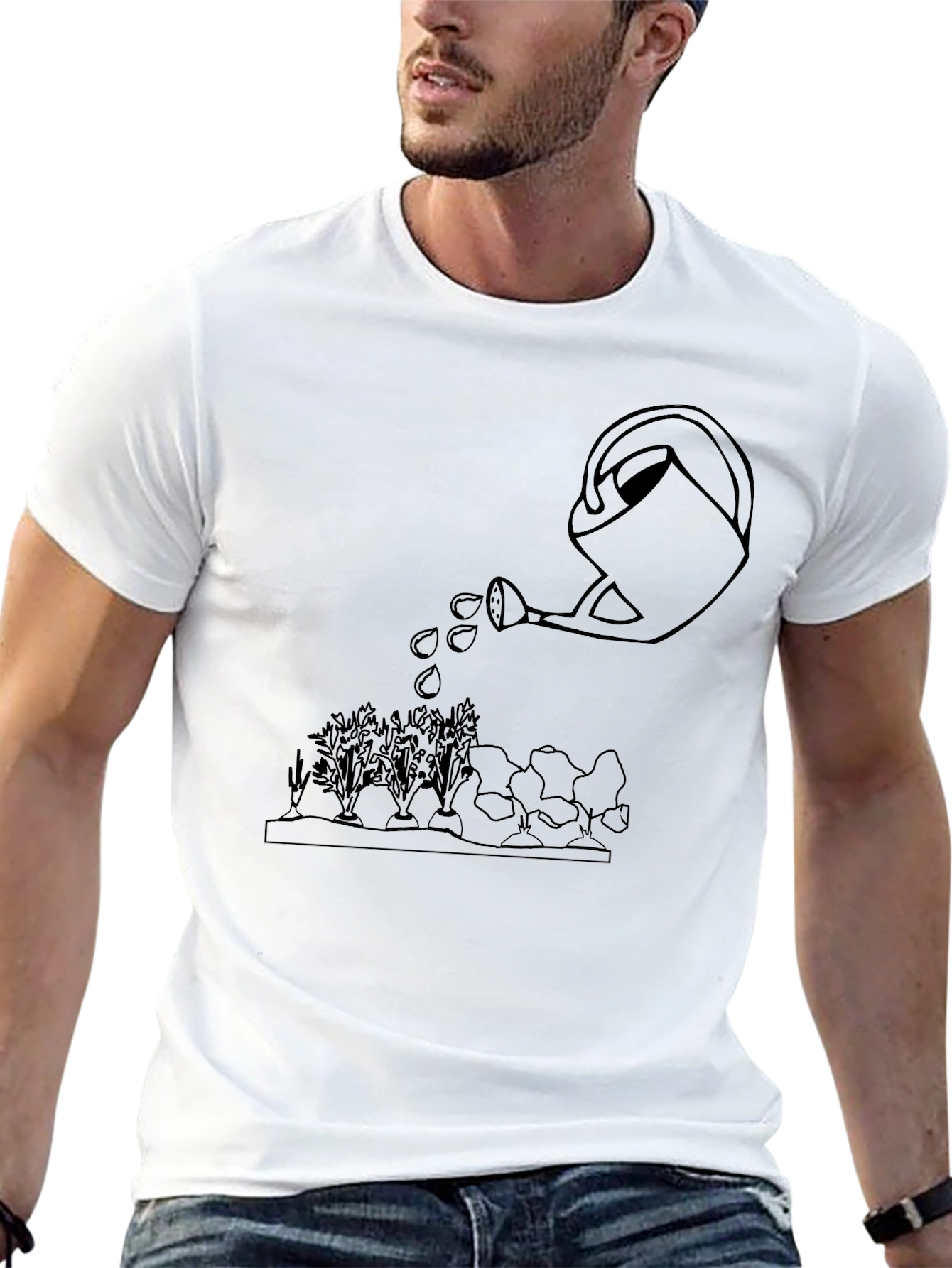 Gardening Tee: Watering Can Graphic Black T-Shirt