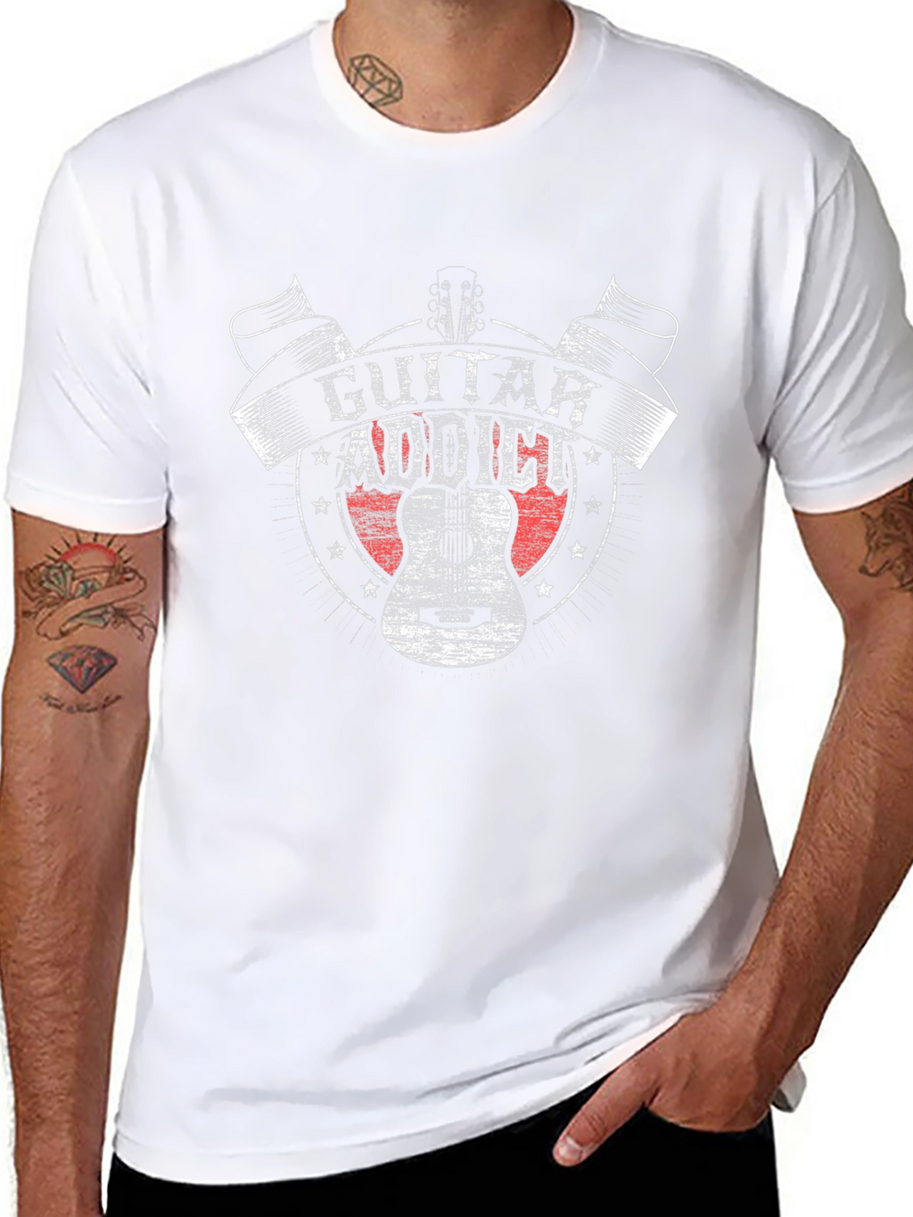 Guitar Addict Graphic Tee - Black Cotton T-Shirt