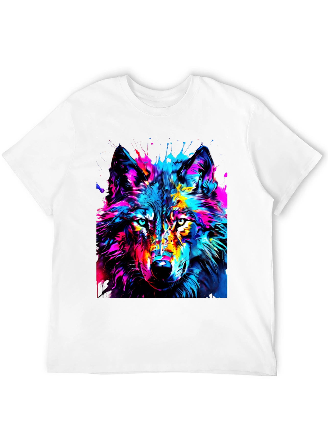 Colorful Wolf Graphic Black T-Shirt