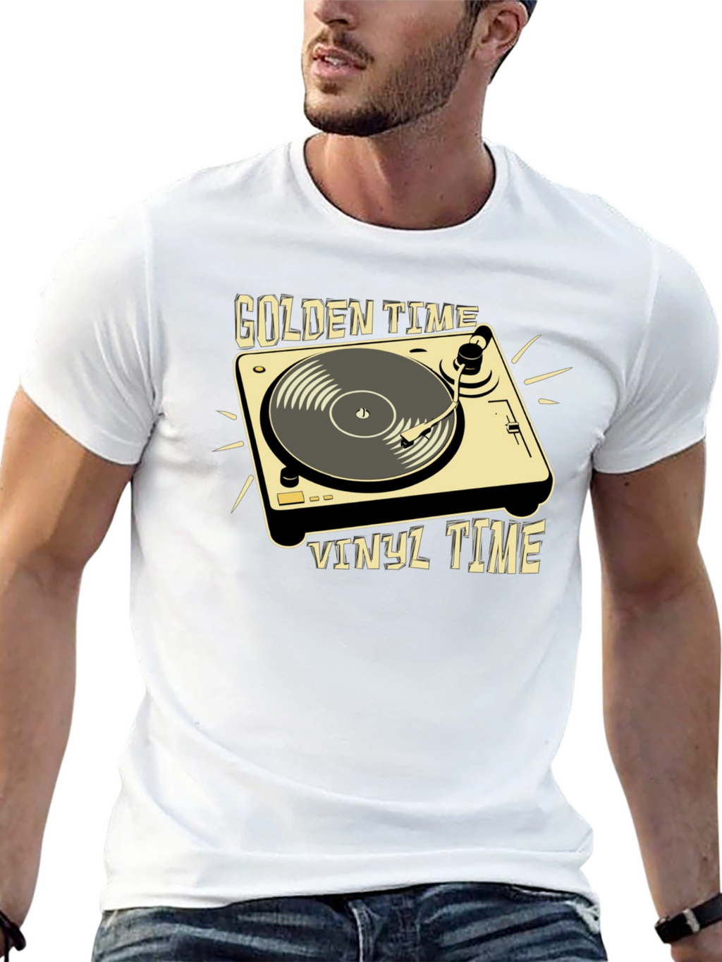 Golden Vinyl Time T-Shirt: Classic Music Lover Tee