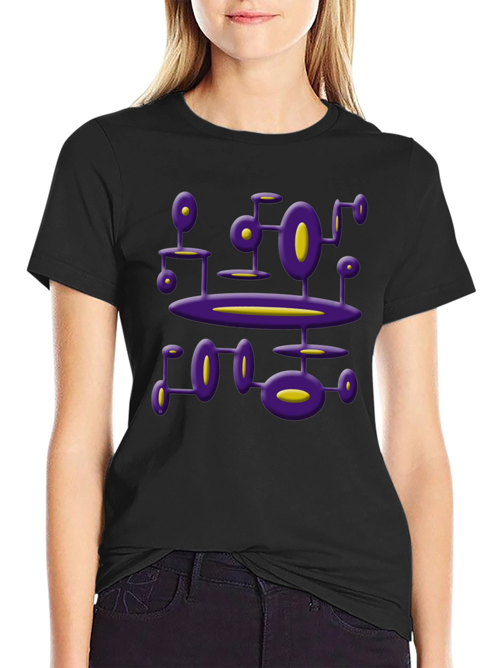 Abstract Purple Alien Structure Black T-Shirt