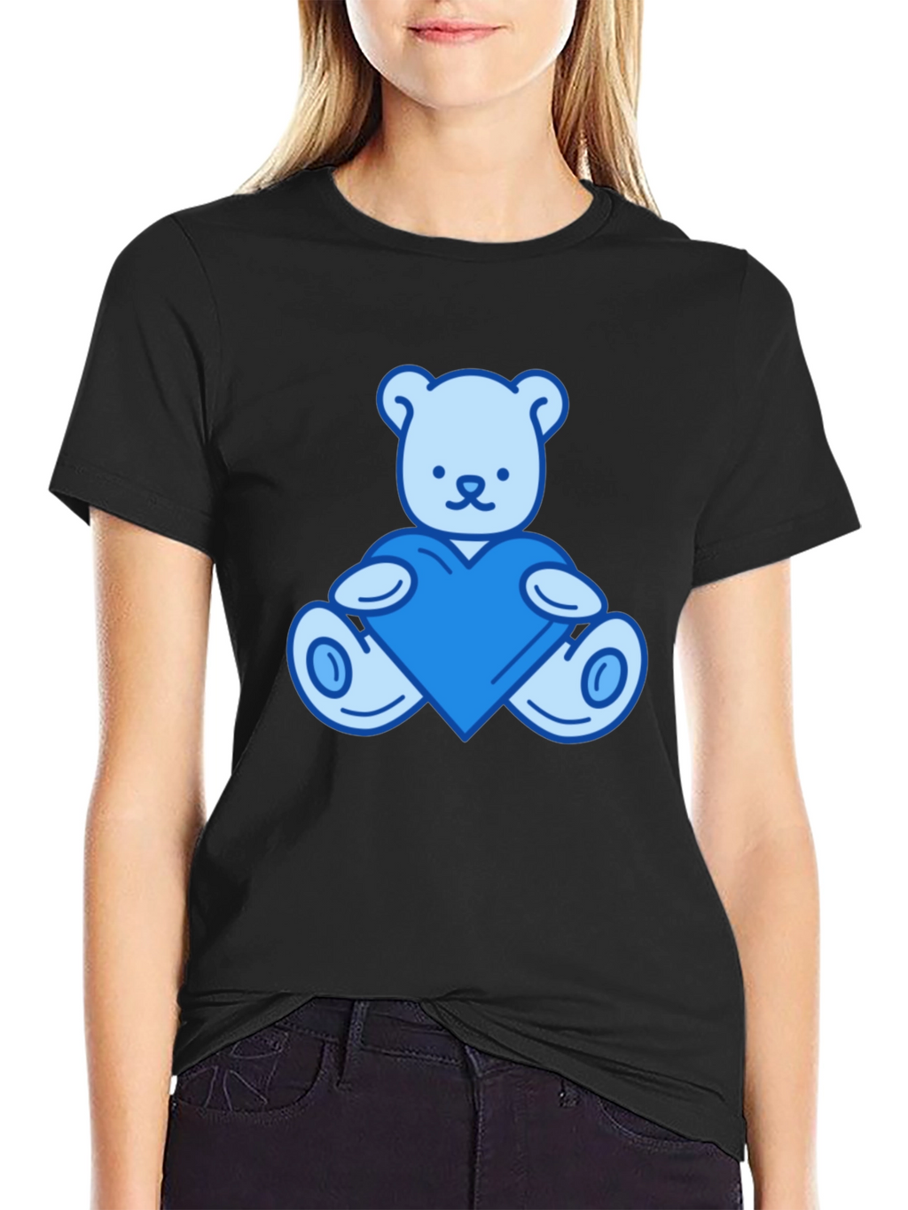 Teddy Bear Heart Graphic Black T-Shirt