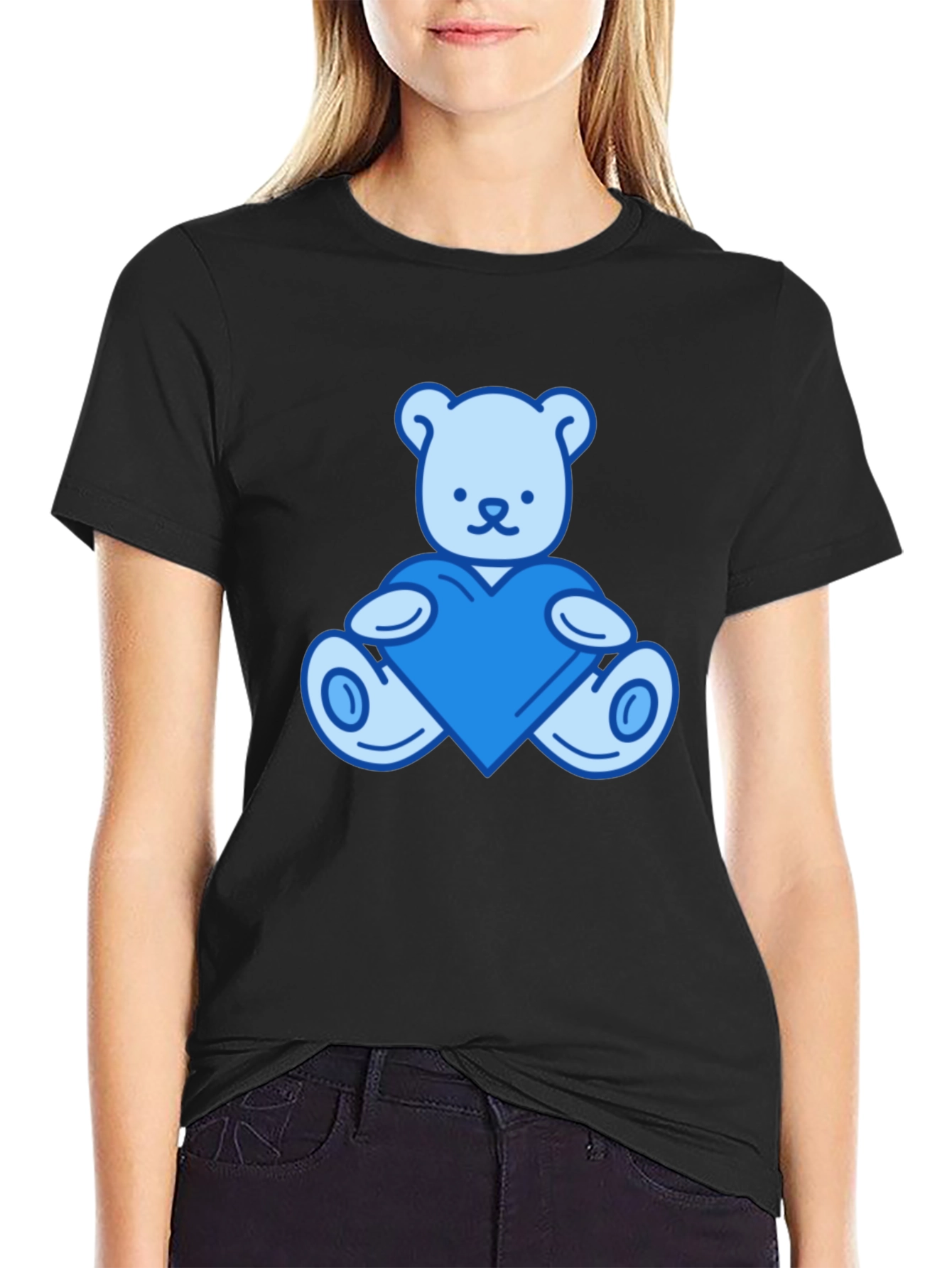 Teddy Bear Heart Graphic Black T-Shirt