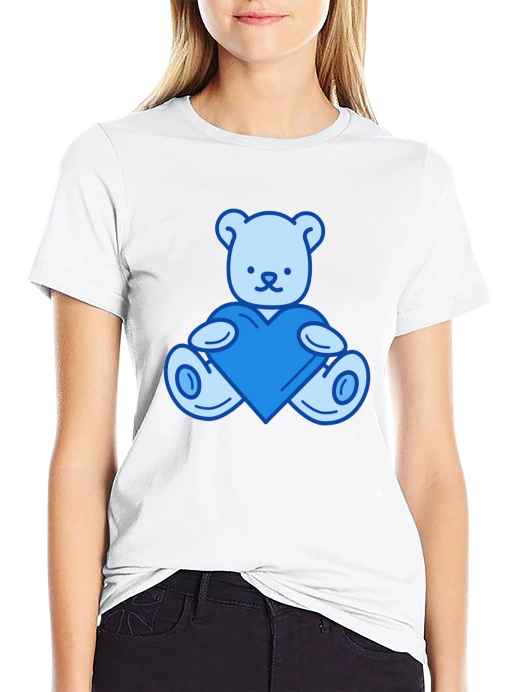Teddy Bear Heart Graphic Black T-Shirt