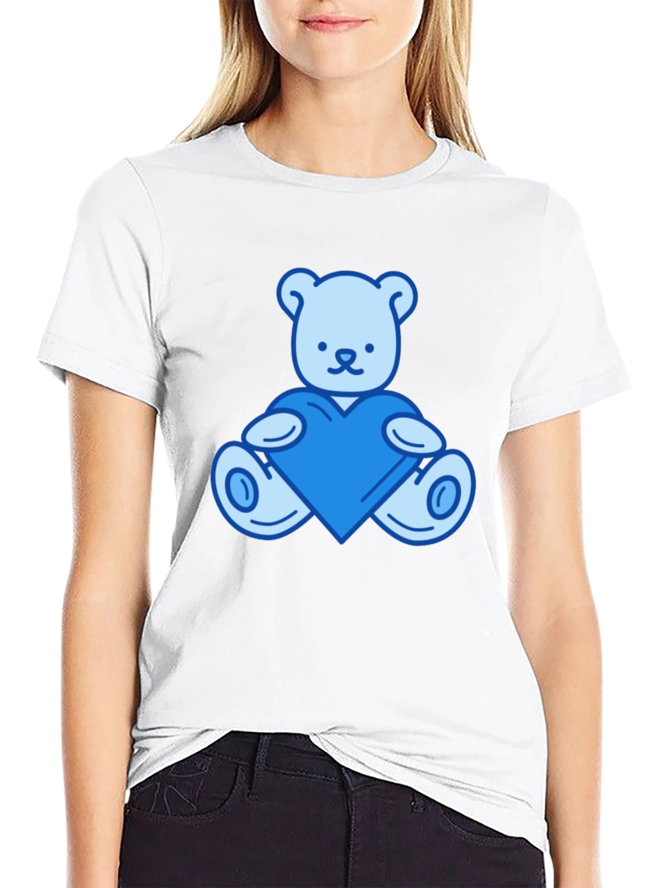 Teddy Bear Heart Graphic Black T-Shirt