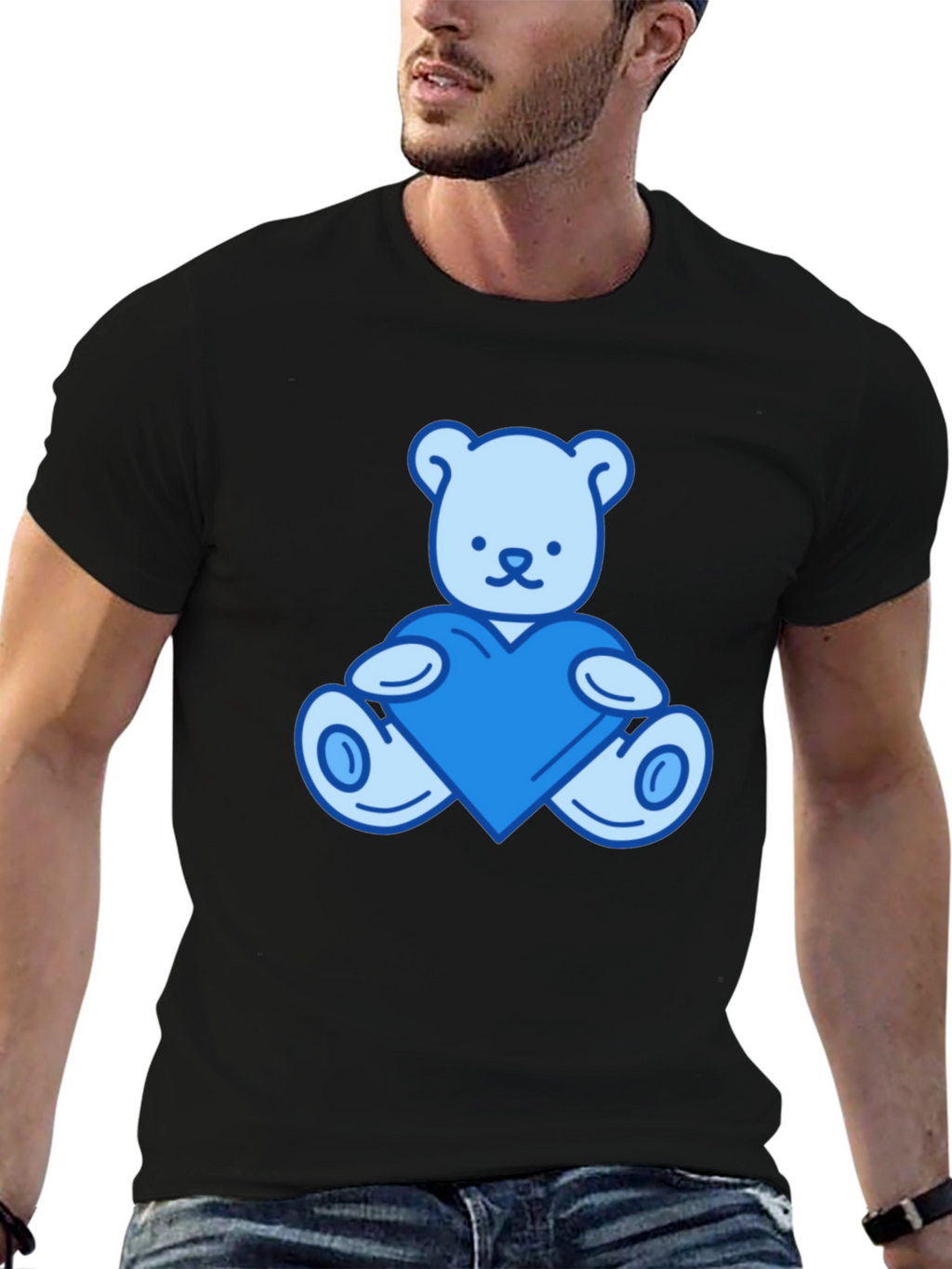 Teddy Bear Heart Graphic Black T-Shirt
