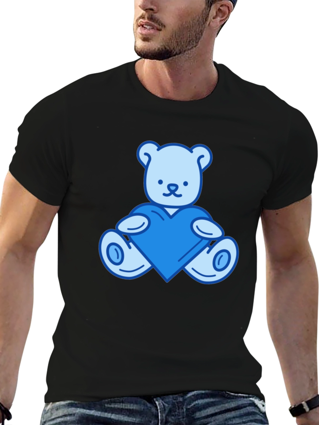 Teddy Bear Heart Graphic Black T-Shirt