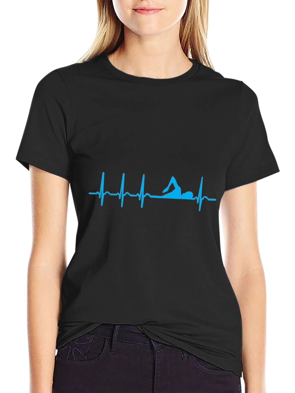 Swimmer Heartbeat T-Shirt - Black Cotton Tee