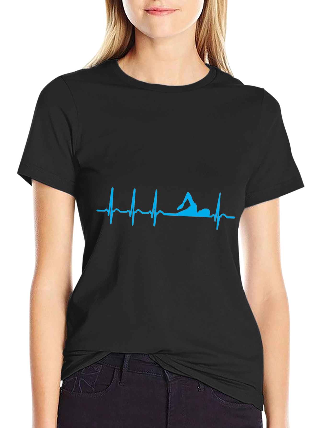 Swimmer Heartbeat T-Shirt - Black Cotton Tee