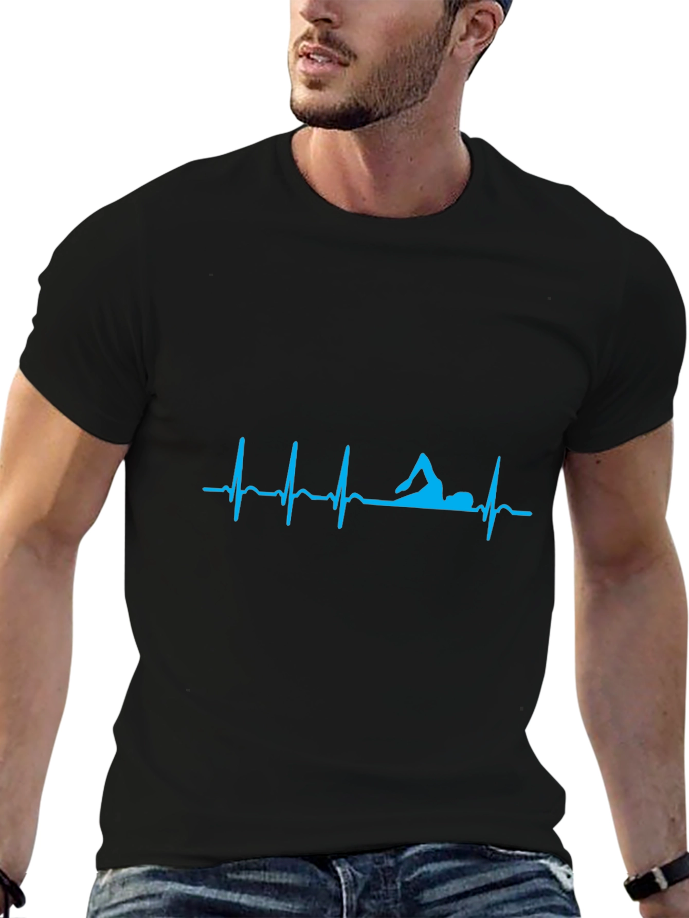 Swimmer Heartbeat T-Shirt - Black Cotton Tee