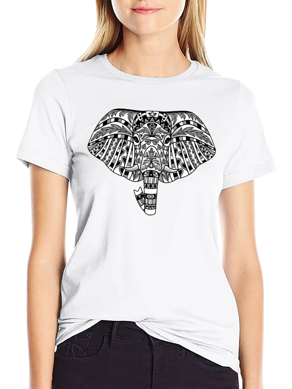 Tribal Elephant Graphic Tee - Black Cotton T-Shirt