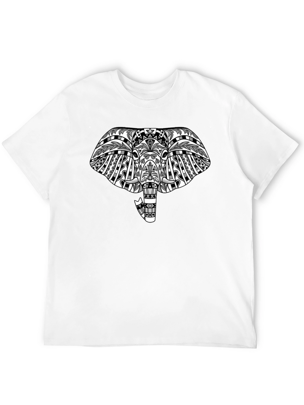 Tribal Elephant Graphic Tee - Black Cotton T-Shirt