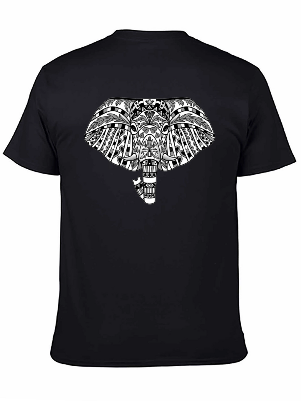 Tribal Elephant Graphic Tee - Black Cotton T-Shirt